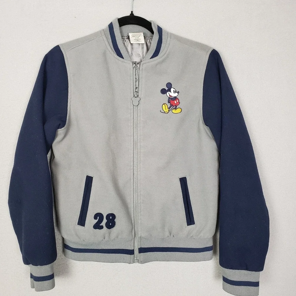 Vintage Disney Mickey Mouse Varsity Jacket Gray Blue Colorblock Kids Size XL